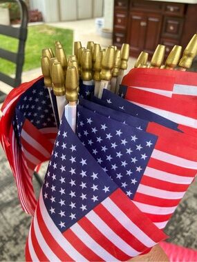 50 pcs Small American Flags on Stick, Handheld 4 x 6“ Mini, Kid-Safe Spear Top